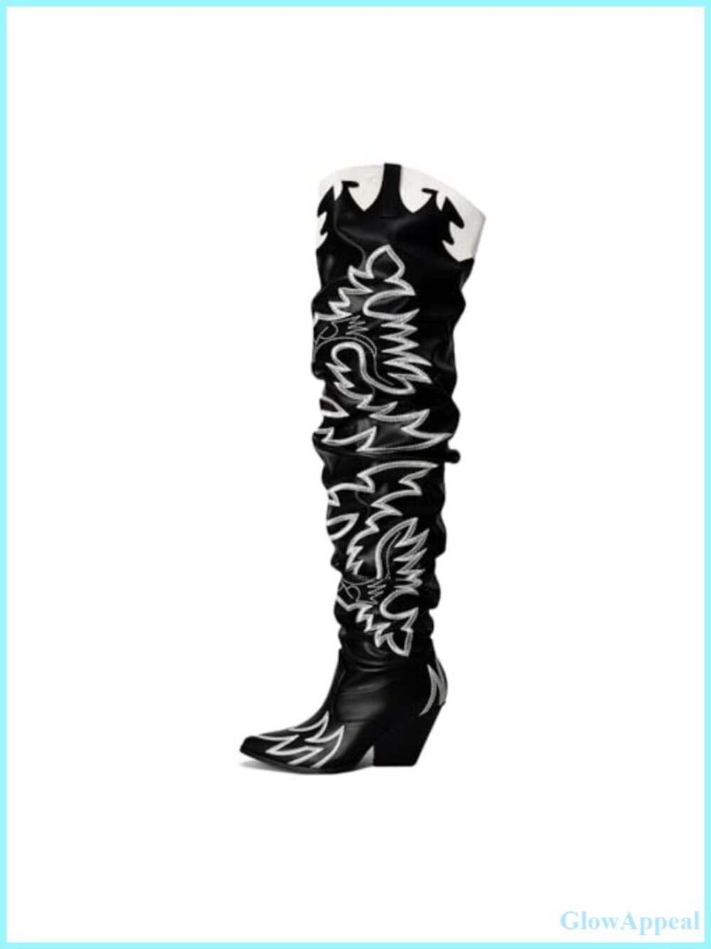 Faux Leather Western Thigh High Chunky Block Heel Boots